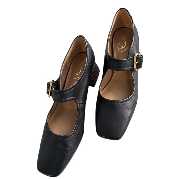 Sam Edelman Black Modern Mary Jane Women's Shoes Fluted Ridged Heels Size 8 1/2 - Picture 5 of 8